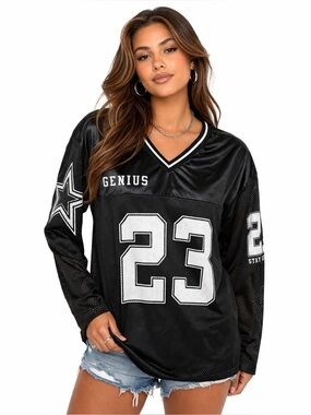 GENIUS 23 Black White Mesh Football Jersey Top Long Sleeve Size S